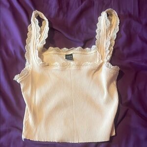 Women's Cream Lace Trim Top